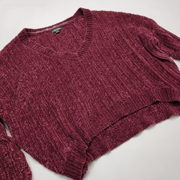 Wild Fable Chenille Crop Sweater Purple Burgundy L - Picture 3 of 7
